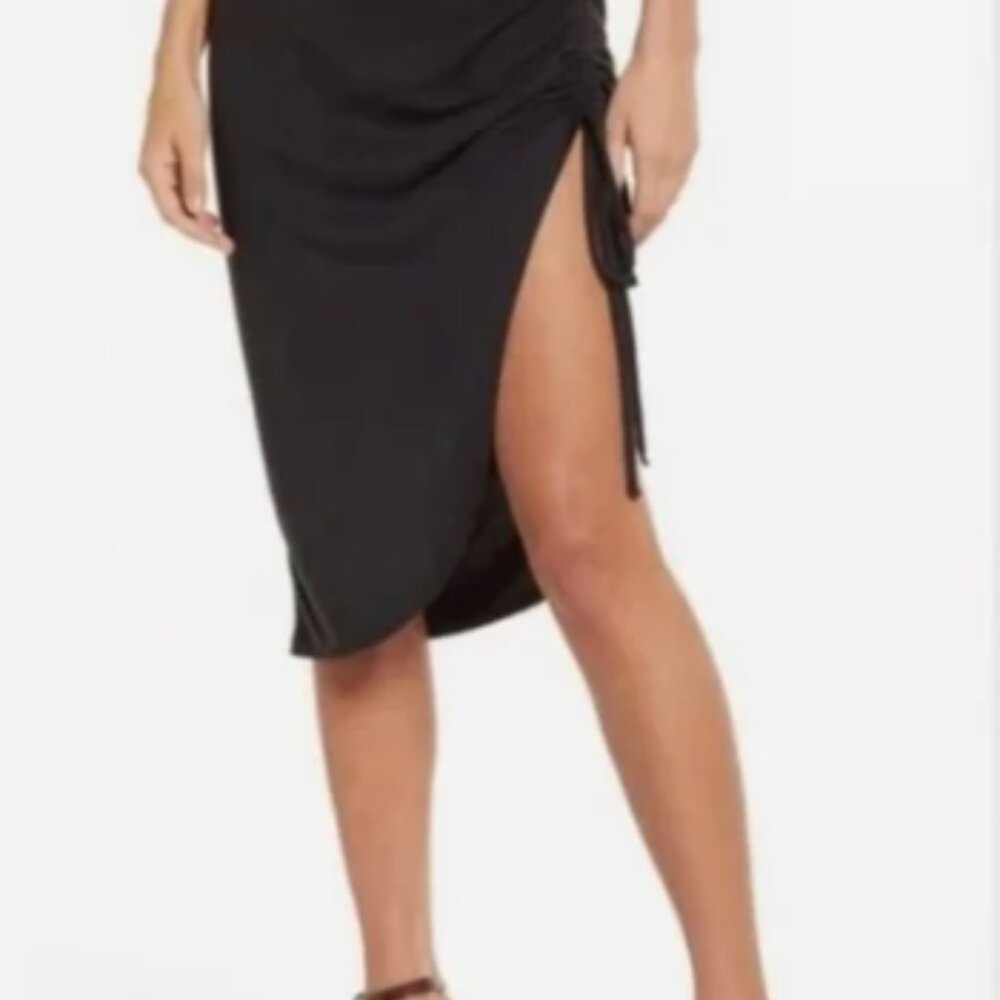 OPEN EDIT asymmetrical side ruched skirt - BLACK, size M